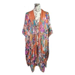 Soft Surroundings Missy One Size  Floral Cardigan Open Long Lined Drape Front